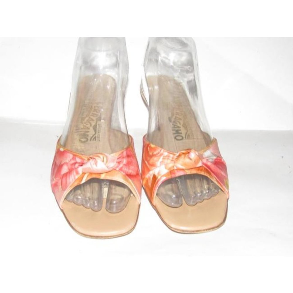 Ferragamo Silk Floral Print Mules in Pinks & Red - Picture 2 of 12